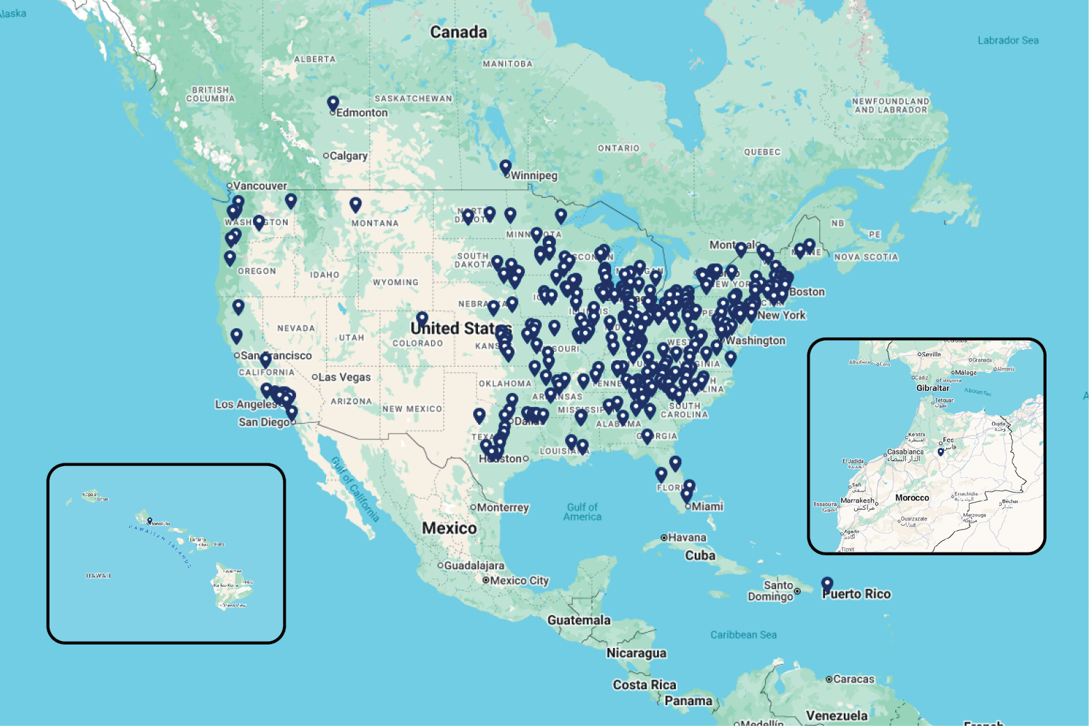 A screenshot of a map displaying NetVUE member locations.