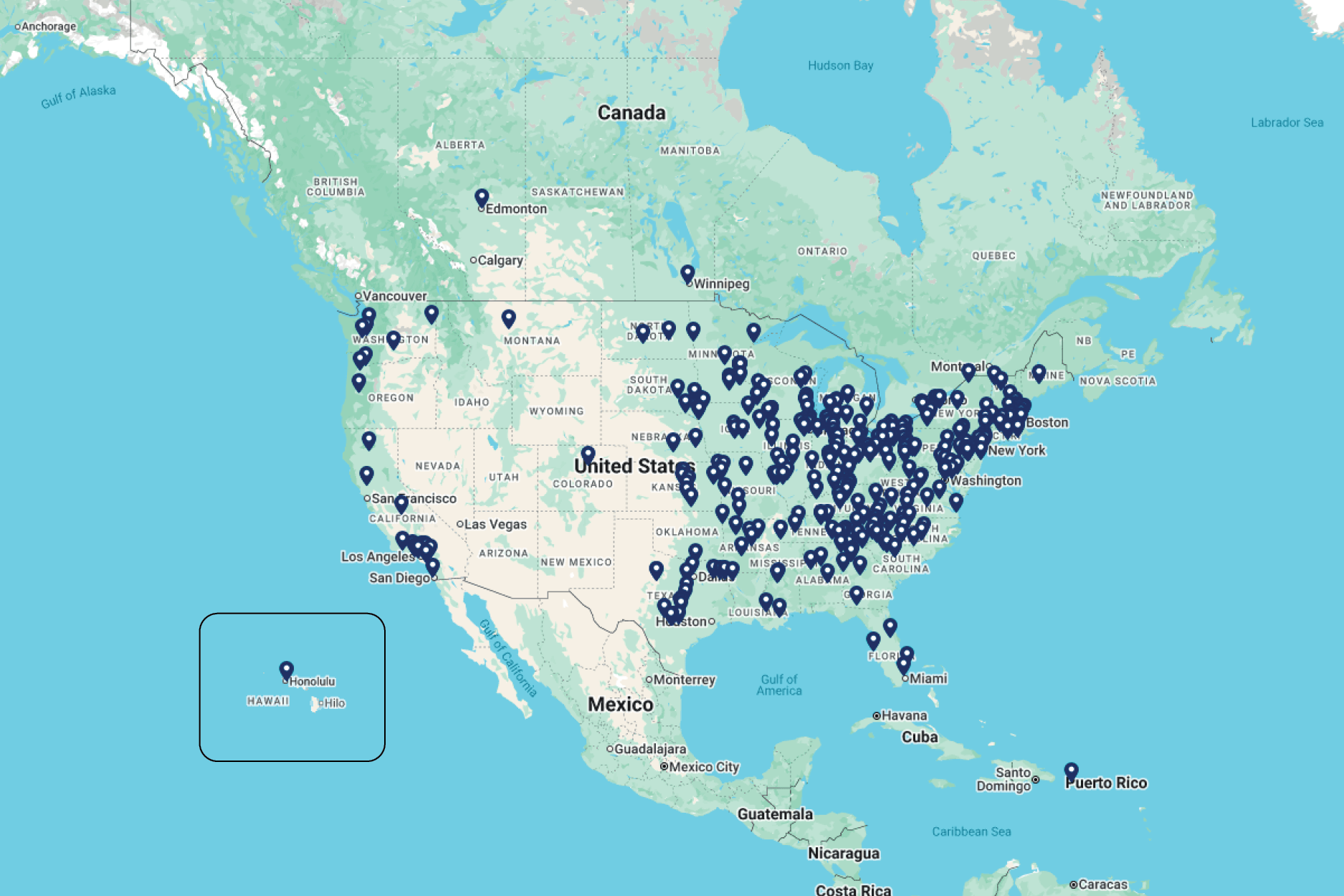 A screenshot of a map displaying NetVUE member locations.