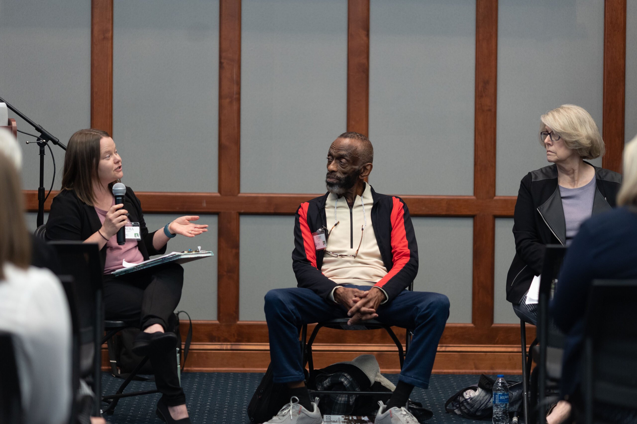 A panelist of speakers talk to one another during the 2024 NetVUE regional gathering hosted by King University.