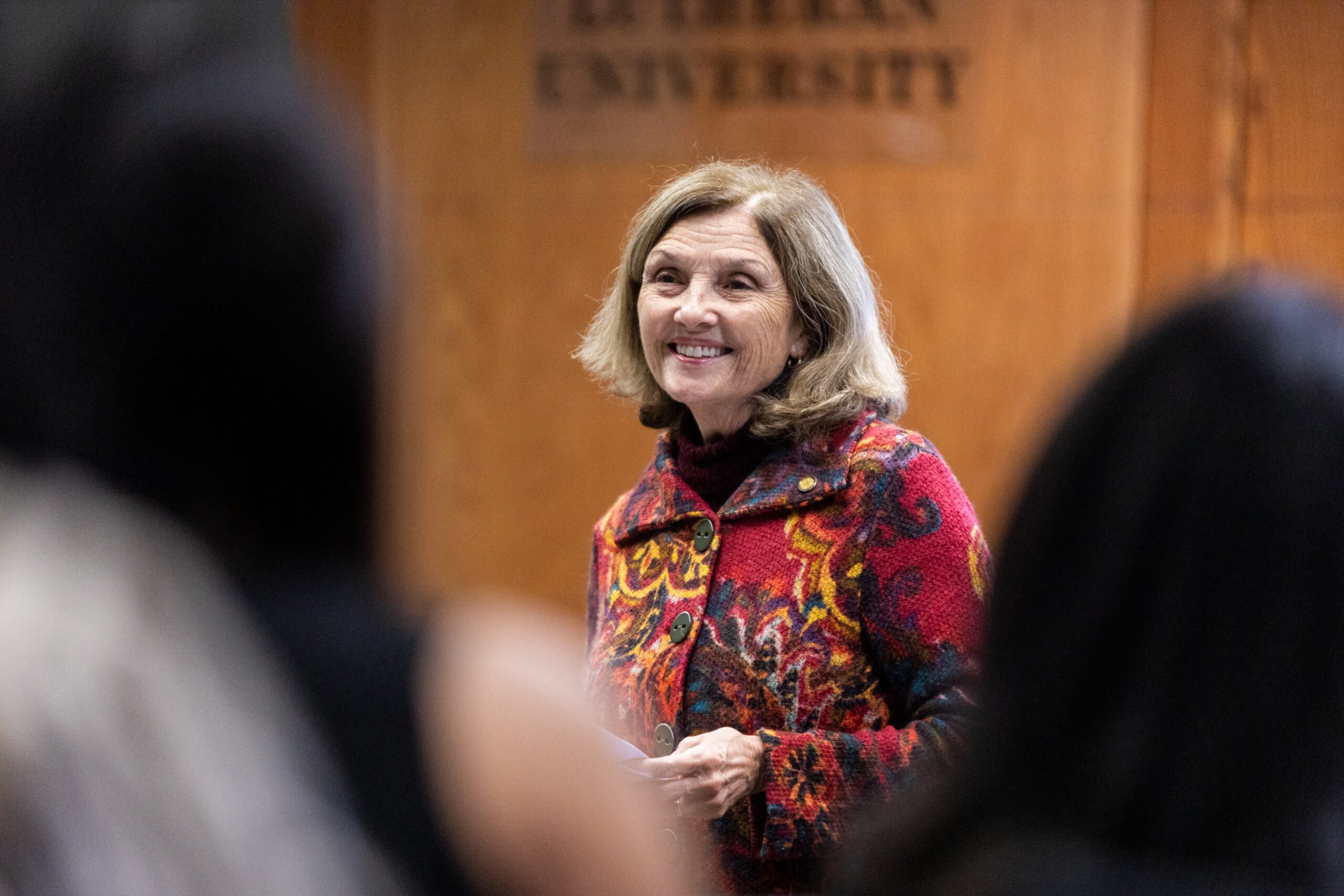A speaker smiles at the crowd during a session of the 2024 NetVUE regional gathering hosted by Texas Lutheran University.