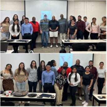 Two photos of participating students posing for group photos