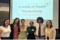 Six students pose for photo in front of slide that reads "A Word of Heart Productions"