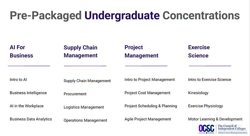 Pre-Packaged Undergraduate Concentrations: AI for Business, Supply Chain Management, Project Management, Exercise Science