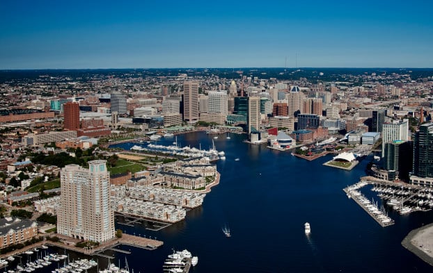 aerial view of Baltimore inner harbor
