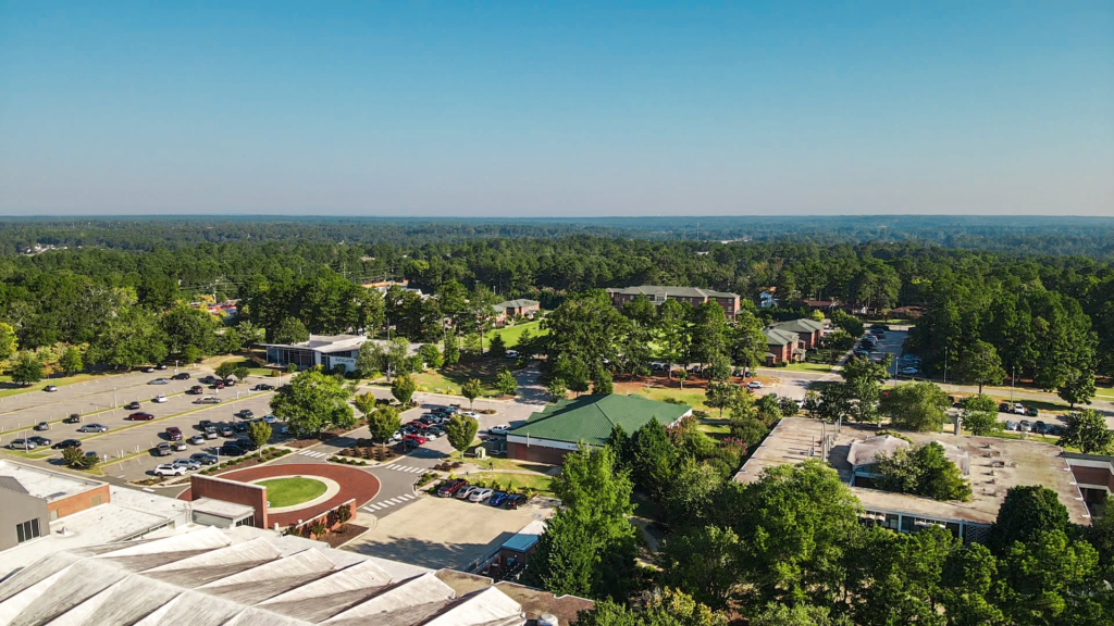 Aerial view of Methodist University's campus